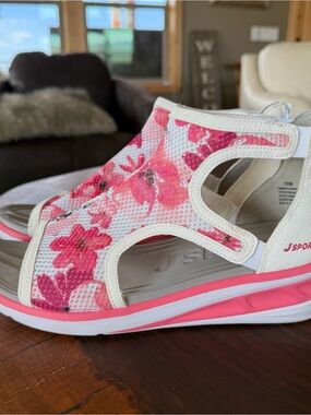 Jsport By Jambu womens Nadine 10 Pink Floral Rear Zip Wedge Heel Ankle Sandals